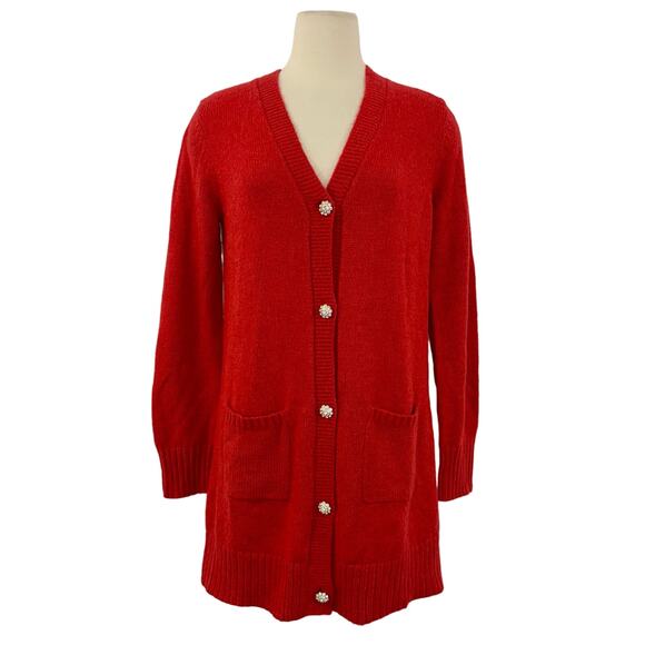 Lilly Pulitzer Leonette Sweater Cardigan Knit Amaryllis Red Wool BlendM NWT